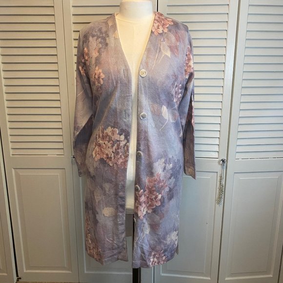 GABRIELLA T. ITALIAN MERINO WOOL BLEND LONG LINE CARDIGAN - Picture 2 of 7